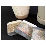 K - Set of 2 Planters (5.5 and 6 Inch) with 4 Stone Tile Coasters