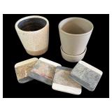 K - Set of 2 Planters (5.5 and 6 Inch) with 4 Stone Tile Coasters