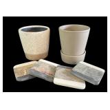 K - Set of 2 Planters (5.5 and 6 Inch) with 4 Stone Tile Coasters