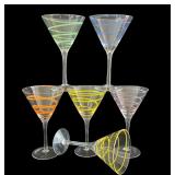 K - Set of 6 Martini Glasses with Colored Swirl Design, 7.25 Inch