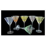 K - Set of 6 Martini Glasses with Colored Swirl Design, 7.25 Inch