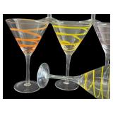 K - Set of 6 Martini Glasses with Colored Swirl Design, 7.25 Inch