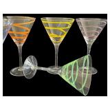 K - Set of 6 Martini Glasses with Colored Swirl Design, 7.25 Inch