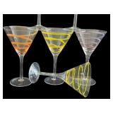K - Set of 6 Martini Glasses with Colored Swirl Design, 7.25 Inch
