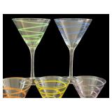 K - Set of 6 Martini Glasses with Colored Swirl Design, 7.25 Inch