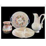 K - Decorative Ceramic and Porcelain Pitcher, Divided Platter, and Serving Plate Collection