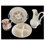 K - Decorative Ceramic and Porcelain Pitcher, Divided Platter, and Serving Plate Collection