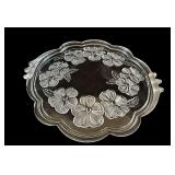 K - Vintage Glass Cake Stand Set with 6 Sherbet Bowls, Floral Tray, and Dome Cover