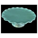 K - Vintage Glass Cake Stand Set with 6 Sherbet Bowls, Floral Tray, and Dome Cover