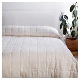 Size King/Cal King Color Cream French Linen Box Stitch Quilt | BOKSER HOME