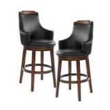 Lazzara Toulon 28 in. Burnished Oak Finish Wood Swivel Pub Height Chair with Dark Brown Faux Leather Seat (Set of 2)  Customer Returns See Pictures