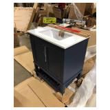 Home Decorators Collection Tupelo 30 in. Single Sink Midnight Blue Bath Vanity with White Engineered Stone Top (Assembled) Damaged on Back Customer Returns See Pictures