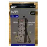 Commercial Electric 6 ft. 12-Outlet Black Surge Protector with USB