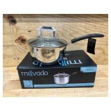 Millvado Sauce Pan, Stainless Steel 1.7 Quart Sauce Pan with Clear Glass Lid and Permanent Measurement Markings, Small Boiling Pot, Induction, Gas Electric Compatible