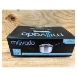Millvado Sauce Pan, Stainless Steel 1.7 Quart Sauce Pan with Clear Glass Lid and Permanent Measurement Markings, Small Boiling Pot, Induction, Gas Electric Compatible