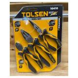 TOLSEN3Pc Pliers Set - 1pc Linesman Pliers 8, 1pc Long Nose Pliers 6, 1pc Diagonal Pliers 6, CR-V Black 10410 (09252511.50)