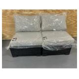 KATHY IRELAND River Brook Collection Lot of 4- K1043B-AS-DB Patio Chairs with Cushions- Walnut Wicker