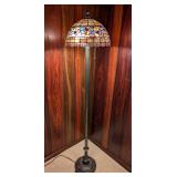 LL - Tiffany-Style Stained Glass Floor Lamp with Floral Shade, 66 Inch