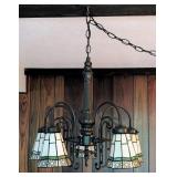 LL - Arts and Crafts Style Stained Glass 5-Light Chandelier