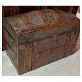 LL - Antique Dome Top Steamer Trunk with Ornate Metal Detail