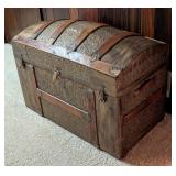 LL - Antique Dome Top Steamer Trunk with Ornate Metal Detail