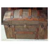 LL - Antique Dome Top Steamer Trunk with Ornate Metal Detail