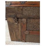 LL - Antique Dome Top Steamer Trunk with Ornate Metal Detail