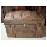 LL - Antique Dome Top Steamer Trunk with Ornate Metal Detail