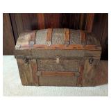 LL - Antique Dome Top Steamer Trunk with Ornate Metal Detail