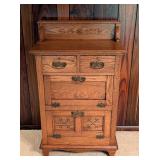 LL - Antique Oak Washstand with Carved Back and Brass Hardware