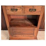 LL - Antique Oak Washstand with Carved Back and Brass Hardware