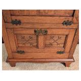 LL - Antique Oak Washstand with Carved Back and Brass Hardware