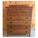 G2 - Tall Antique Oak Chest of Drawers with Brass Hardware