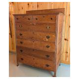 G2 - Tall Antique Oak Chest of Drawers with Brass Hardware