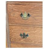 G2 - Tall Antique Oak Chest of Drawers with Brass Hardware