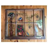 G2 - Hand-Painted Rustic Window Art with Cat, Bird, Birdhouse and Flowers by Trimble