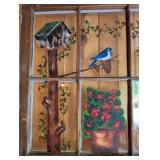 G2 - Hand-Painted Rustic Window Art with Cat, Bird, Birdhouse and Flowers by Trimble