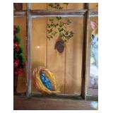 G2 - Hand-Painted Rustic Window Art with Cat, Bird, Birdhouse and Flowers by Trimble