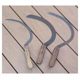G2 - Set of 3 Vintage Hand Sickle Tools with Wooden Handles