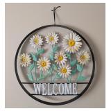 LR - Metal Daisy Welcome Wall Hanging Decor, 21.5 Inch Diameter