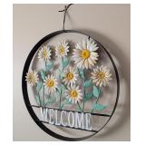 LR - Metal Daisy Welcome Wall Hanging Decor, 21.5 Inch Diameter