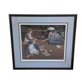 MB - Framed Limited Edition Print by Jim Daly, Children Playing Checkers