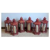 MB - Set of 6 Red Metal Lanterns with Candles