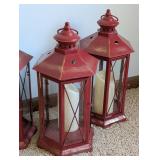 MB - Set of 6 Red Metal Lanterns with Candles