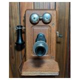 LL - Antique Kellogg Oak Wall Telephone with Crank