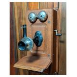LL - Antique Kellogg Oak Wall Telephone with Crank