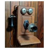 LL - Antique Kellogg Oak Wall Telephone with Crank