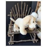 O - Collection of 5 Plush Animals with Chairs Including Dressed Teddy Bears and Bunny