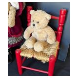 O - Collection of 5 Plush Animals with Chairs Including Dressed Teddy Bears and Bunny