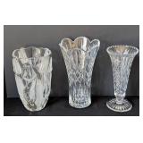 O - Set of 3 Decorative Crystal Glass Vases, Tallest 11 Inch